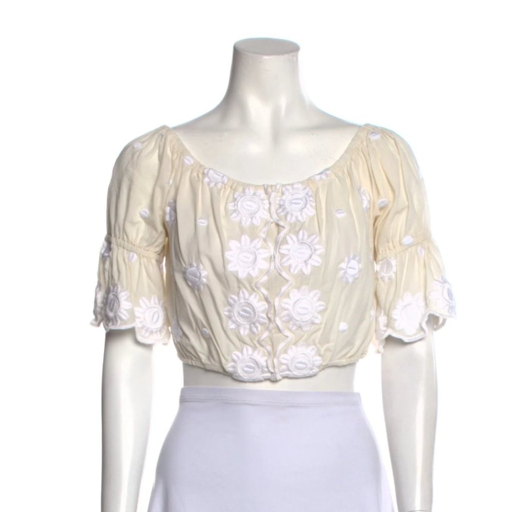 Miguelina ivory crop embroidered top blouse S